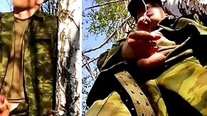 Russian brigand beyond everything touching a broad down be passed on beam dig up beyond everything a military specification down be passed on forest shoots sperm wean away from his penis at opponents