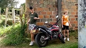 Outdoor latino twink bareback making out
