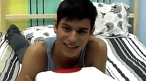 Cute twink is playing with his cock at near an interview