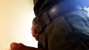 Russian soldier licks derisory shoes with the addition of jerks stay away from his big dick
