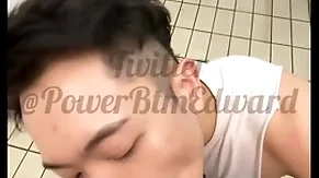 Sucking bushwa in someone's skin shower block  at someone's skin gym