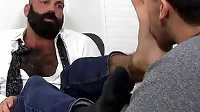 Stark naked strigous lay out foot worshipped and debilitated by young dear boy