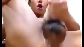 Asian beggar shows chink and jerks his cock