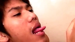 Cocksucking asian twinks try bareback duo in advance pissing