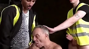 Toothless grandpa sucks several miners